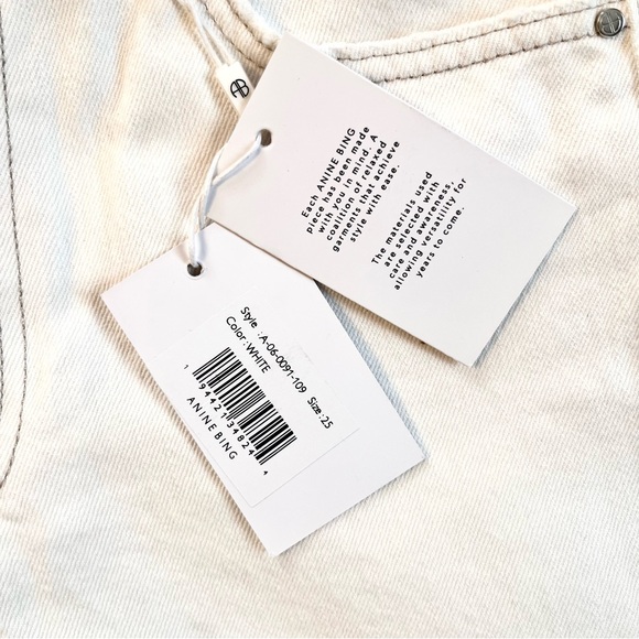 NWT Anine Bing Etta High Rise Cropped Straight Leg  Denim Jeans Off White 25 - Picture 14 of 14